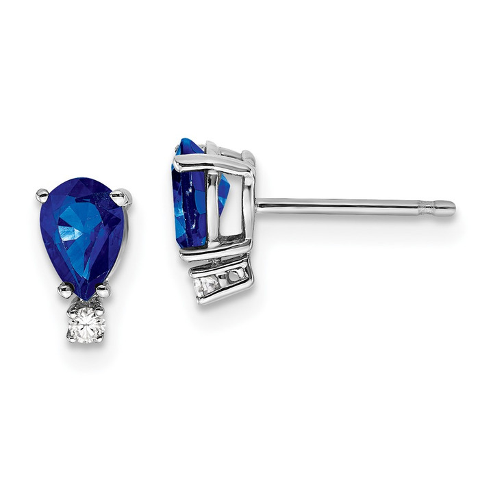 14k White Gold 6x4mm Pear Sapphire A Diamond Earrings XE761S/A