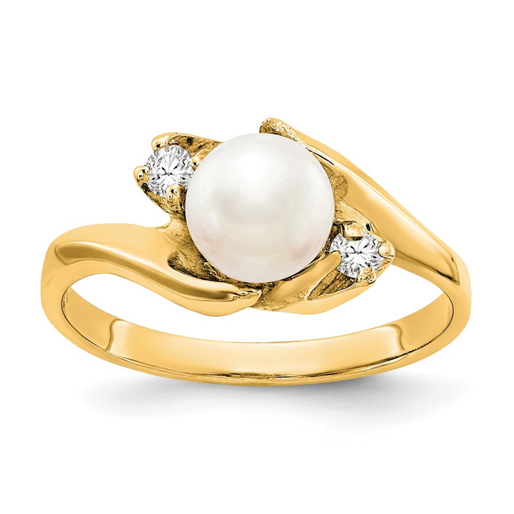 14k 6mm FW Cultured Pearl AAA Diamond ring Y1932PL/AAA