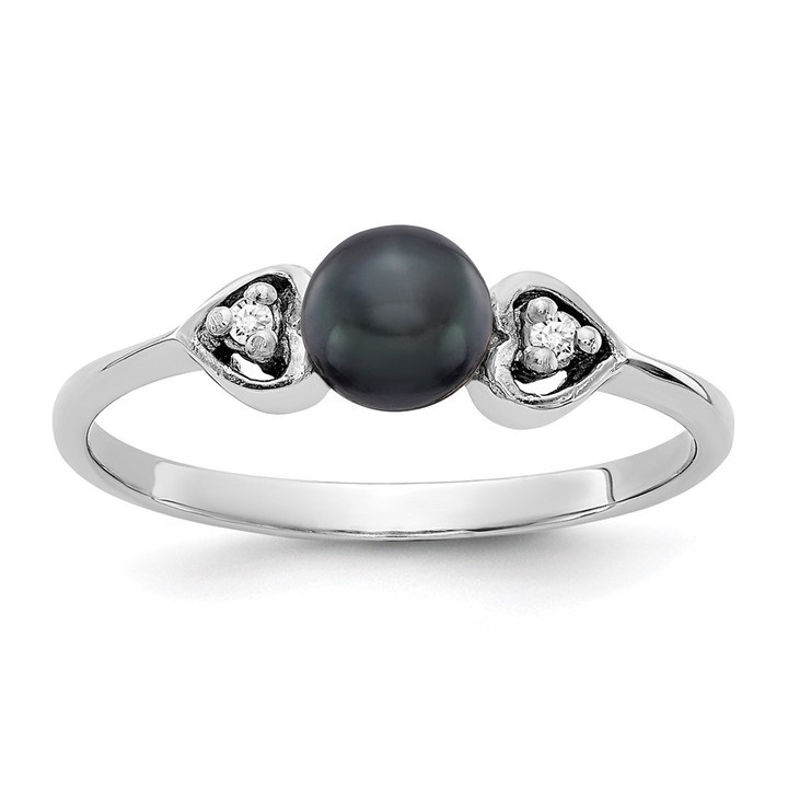 14k White Gold 4.5mm Black FW Cultured Pearl A Diamond ring Y1937BP/A