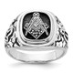 14k White Gold Men's Polished Antiqued and Textured with Black Enamel and AA Quality Diamonds Masonic Ring Y4036MAA