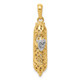 14K w/ White Rhodium 3D Mezuzah W/Shin Charm CG40