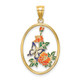 14K Enamel White Butterfly In Oval w/ Orange Flowers Charm K6866