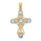 14K W/ Rhodium D/C Flower Design Cross Charm K9497