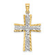 14K W/ Rhodium and D/C Flower Design Cross Charm K9496