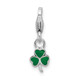 Amore La Vita Sterling Silver Rhodium-plated Polished 3-D Green Enameled Clover Charm with Fancy Lobster Clasp QCC816