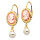 Cheryl M Sterling Silver Gold-plated Glass Pearl Brilliant-cut CZ & Resin Cameo Leverback Dangle Earrings QCM308