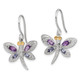 Brilliant Gemstones Sterling Silver with 14K Accent Rhodium-plated Amethyst and Iolite and Diamond Dragonfly Earrings QE6072