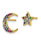 Prizma Sterling Silver Gold-tone 14K Flash Gold-plated Moon and Star Colorful CZ Post Earrings QE14449GP