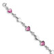 Sterling Silver Rhodium Plated Clear Crystals Pink Heart Crystals and Polished Hearts 6.5 inch Bracelet with 1 inch extension QG4913-6.5