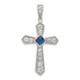 Sterling Silver Rhodium-plated Blue CZ Center & CZ Passion Cross Pendant QC5348
