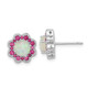 Cheryl M Sterling Silver Rhodium-plated Cabochon Lab Created Opal and Brilliant-cut Red Nano Crystal Flower Post Earrings QCM1513