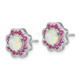 Cheryl M Sterling Silver Rhodium-plated Cabochon Lab Created Opal and Brilliant-cut Red Nano Crystal Flower Post Earrings QCM1513