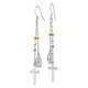 Sterling Silver w/ Gold-tone & Rose-tone Polished Miraculous Medal & Latin Cross Beaded Multi-Strand Dangle Earrings QE13493