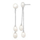 Sterling Silver Rhodium Plated Three 6-9mm White Freshwater Cultured Pearl Dangle Post Earrings QE12779