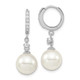 Majestic Sterling Silver Rhodium-plated 10-11mm White Imitation Shell Pearl CZ Hinged Hoop Dangle Earrings QMJE142W