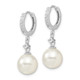 Majestic Sterling Silver Rhodium-plated 10-11mm White Imitation Shell Pearl CZ Hinged Hoop Dangle Earrings QMJE142W