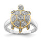 Sterling Silver Rhodium-plated CZ and Flash Gold-Plated Turtle Ring QR2808-6