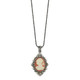 Sterling Silver Antiqued Peach Resin Cameo w/Crystal Necklace QH789-16