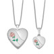 Sterling Silver Rhodium-plated Polished & Satin Enameled Rose Heart Mother & Daughter Locket & Pendant Necklace Set QLS441SET