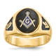 14k Men's Polished and Textured with Black Enamel and Oval Onyx Masonic Ring Y1581M