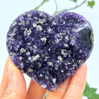 Dark Purple Amethyst Heart with Calcite from Uruguay- 13354