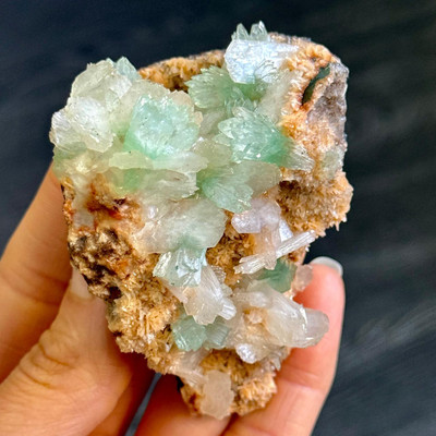 Green Apophyllite, Heulandite, and Stilbite Crystal Cluster from India- 13434