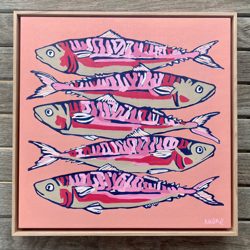 Secret Cove Sardines  (53 x 53cm ) Framed in Oak