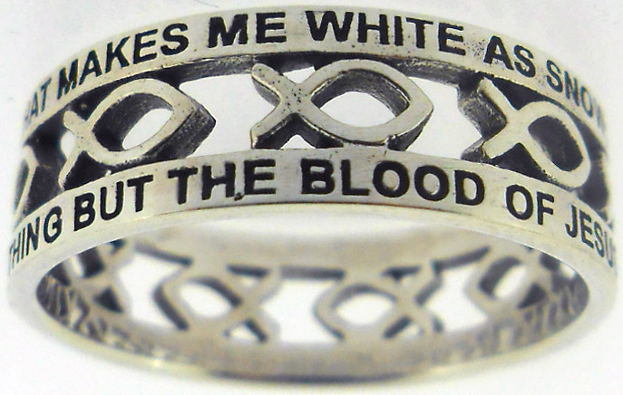 STERLING SILVER "NOTHING BUT THE BLOOD" CHRISTIAN HYMN JESUS ICHTHUS