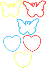 PACK OF ONE DOZEN GLOW-IN-THE-DARK RED, BLUE, AND YELLOW HEARTS AND BUTTERFLIES SILLYCONE BANDZ