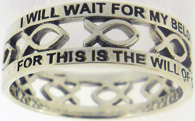 STERLING SILVER “I WILL WAIT FOR MY BELOVED     1 THESSALONIANS 4:3” PURITY CUTOUT ICHTHUS RING STYLE 841.