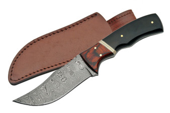 BUFFALO 8" DAMASCUS SKINNER HORN HANDLE