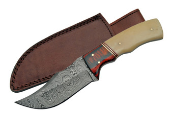 BUFFALO 8" DAMASCUS SKINNER WITH BONE HANDLE