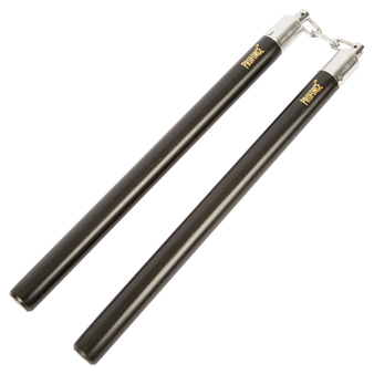 These nunchucks have a 3/4'' diameter. 11'' long handles and each pair of nunchakus have a 3 link chain.