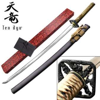 Ten Ryu HAND FORGED SAMURAI SWORD (Gold Cord)