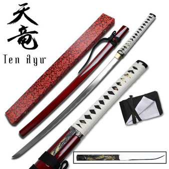 Ten Ryu HAND FORGED SAMURAI SWORD (White Cord)