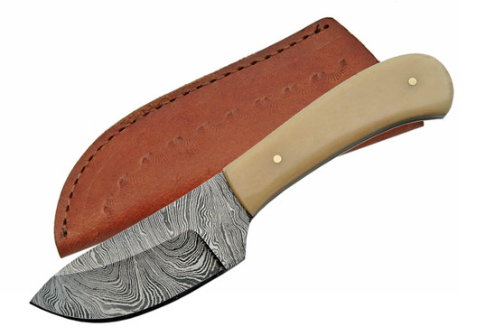 6" DAMASCUS SKINNER WITH BONE HANDLE