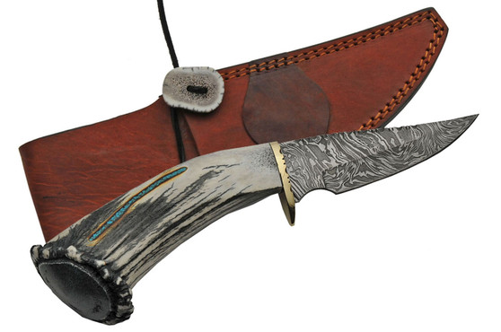 10" DAMASCUS ELK ANTLER SKINNER