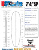 7'4"SP US Blanks, Blue, 2x 3/32" Bass 1-1/8" Apart, Natural Rocker