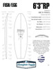 6'3"RP US Blanks, Yellow, 2x Black 1/8" Appelcore Stringers 0.5" apart, Natural Rocker