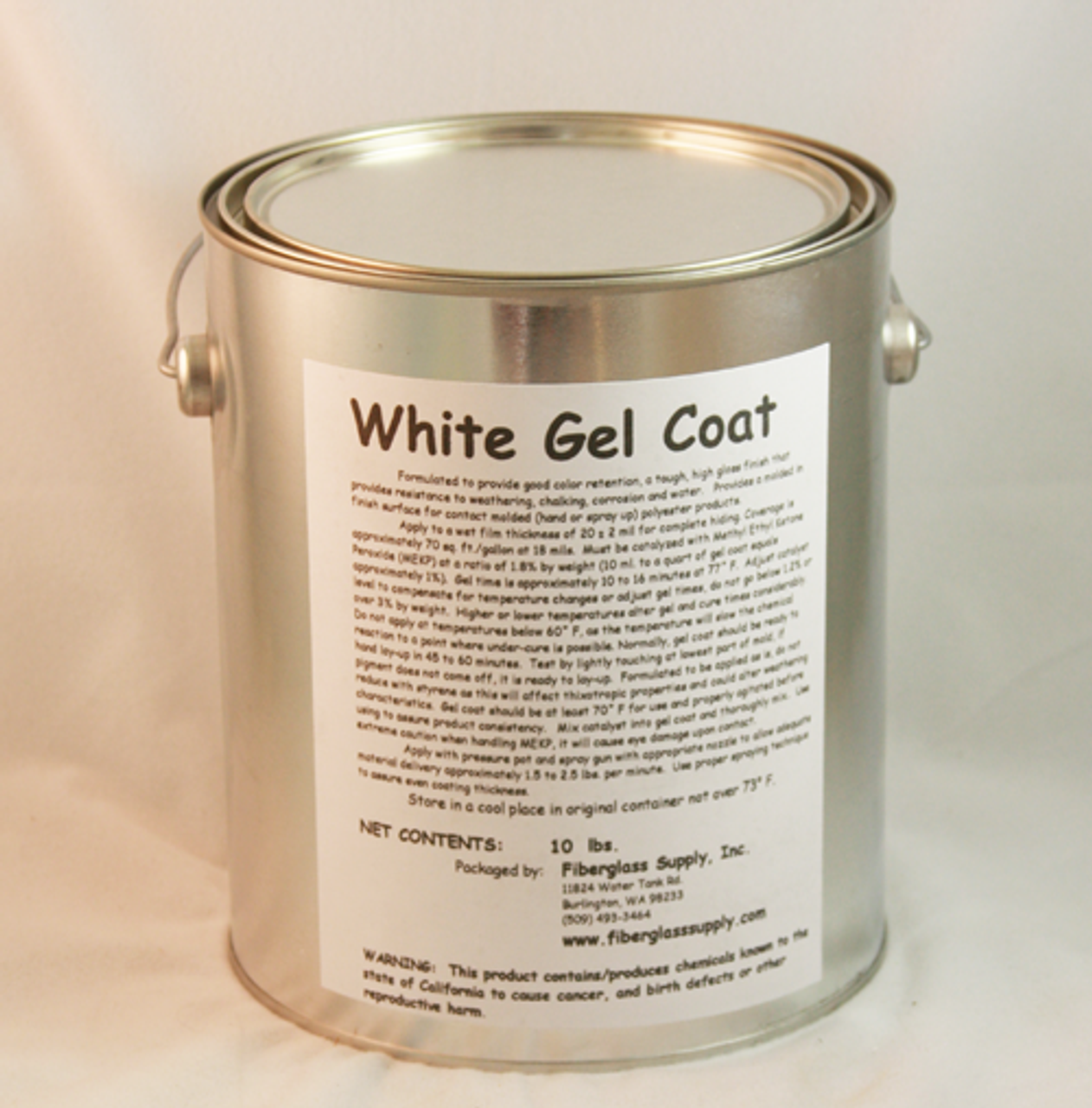1 Gallon White Gel-Coat w/No wax and Hardener - FIBERGLASS