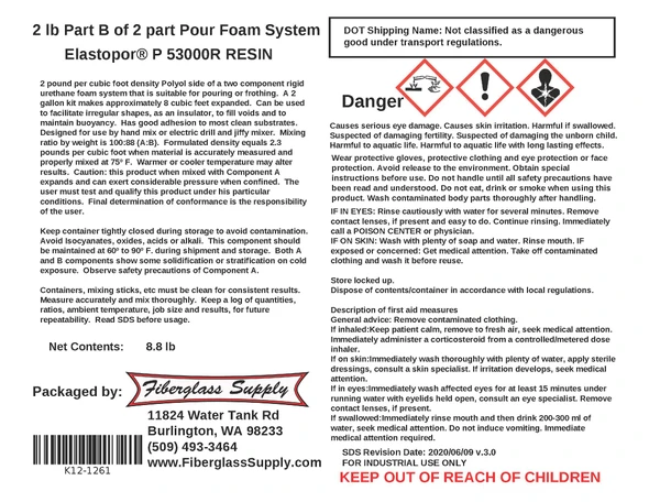 Gallon, Component B, 2 lb. cu./ft. Pour Foam