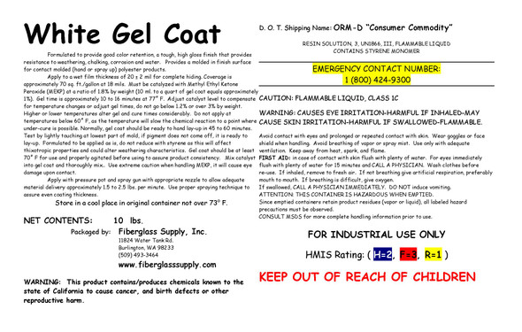 Gallon  White Gel Coat