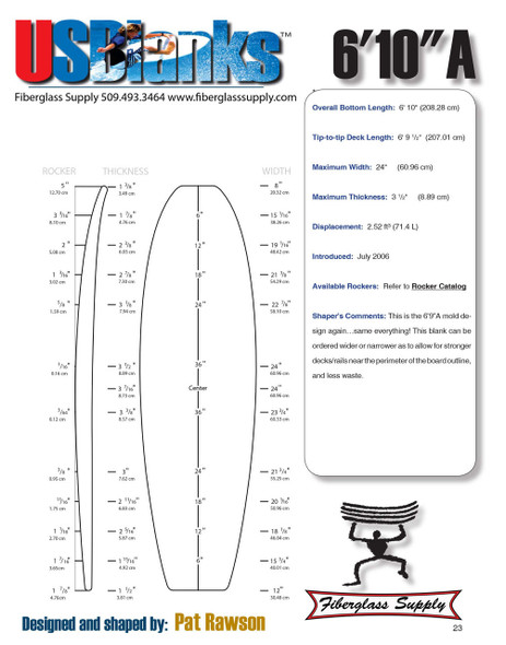 6'10" A US Blanks, Red, 3/16" Darkwood Stringer. Natural Rocker