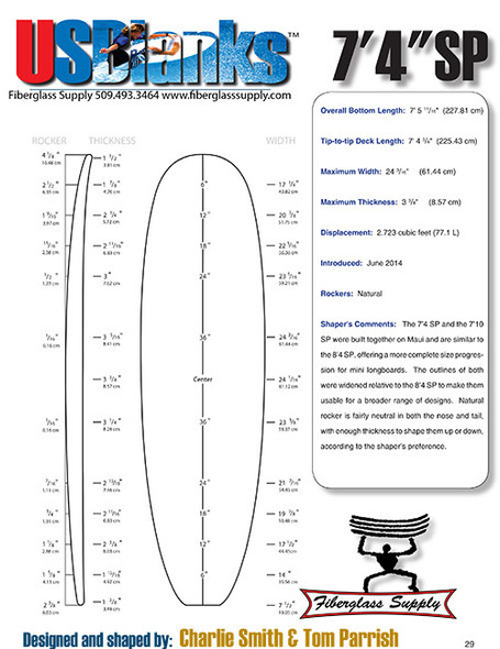 EPS Hotwired 7'4"SP, 2# EPS, 4mm Ply Stringer, Natural Rocker