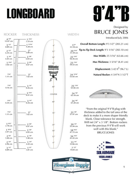 9'4"B Hotwired 2.0# EPS, 1/4" Basswood, Natural Rocker N 4-7.8" T 3-5/8"