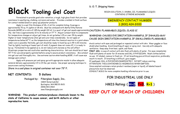 5 Gallon  Black Tooling Gel Coat
