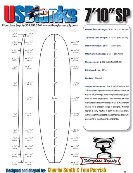 7'10"SP US Blanks, Red, 3/16" Basswood, Natural Rocker