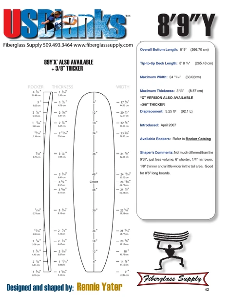 8'9"Y US Blanks, Red, 3/16" Basswood Stringer, Natural Rocker