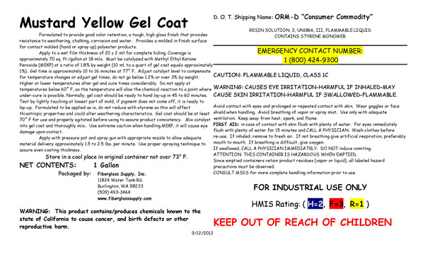 Mustard Yellow Gelcoat Gallon