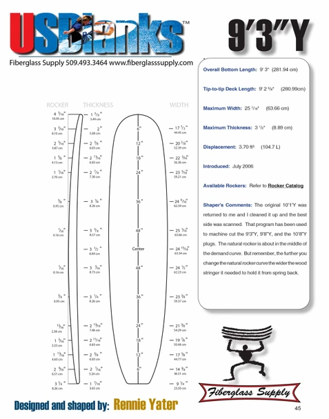 9'3" Y Blank, Red, 1/4" Basswood Stringer, Natural Rocker